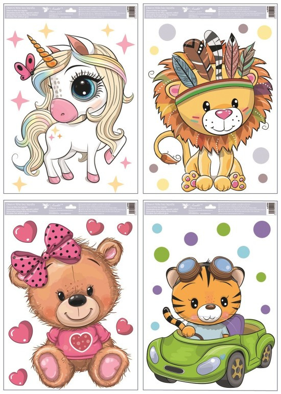 Anděl Okenní fólie - barevná zvířátka - 35 x 50 cm - 6783