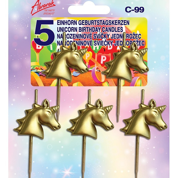 Svíčky narozeninové Zlatý jednorožec 5 ks