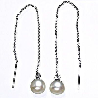 Stříbrné řetízkové protahovací náušnice s přírodní bílou perlou 8 mm, NŘ perla