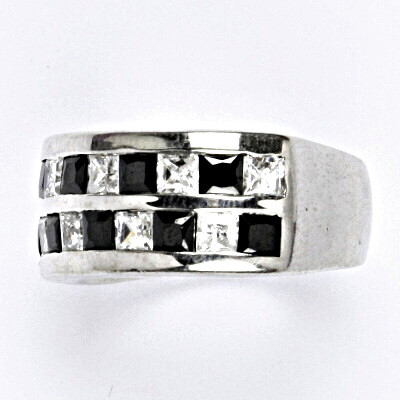 Stříbrný prsten s čirými černými zirkony, prsten ze stříbra, 11,17 g