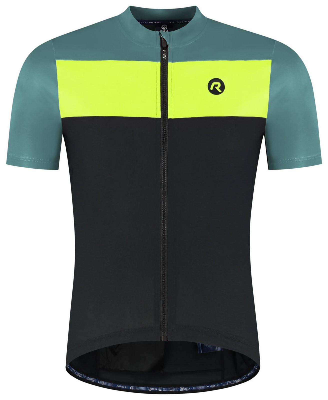 Cyklodres Rogelli CORE BLOCK s krátkým rukávem, reflexně žluto-tyrkysově-černý 2XL