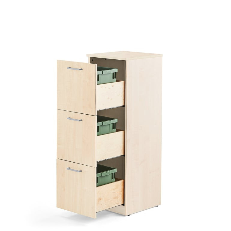 Skříňka na tříděný odpad FAHRENHEIT, 3 zásuvky, 3x 21l plastová nádoba, bříza