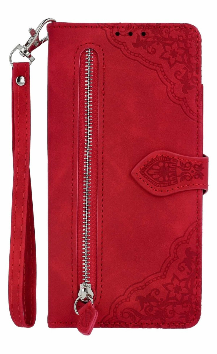 Pouzdro TopQ Xiaomi Redmi Note 14 Pro knížkové se zipem červené 136784