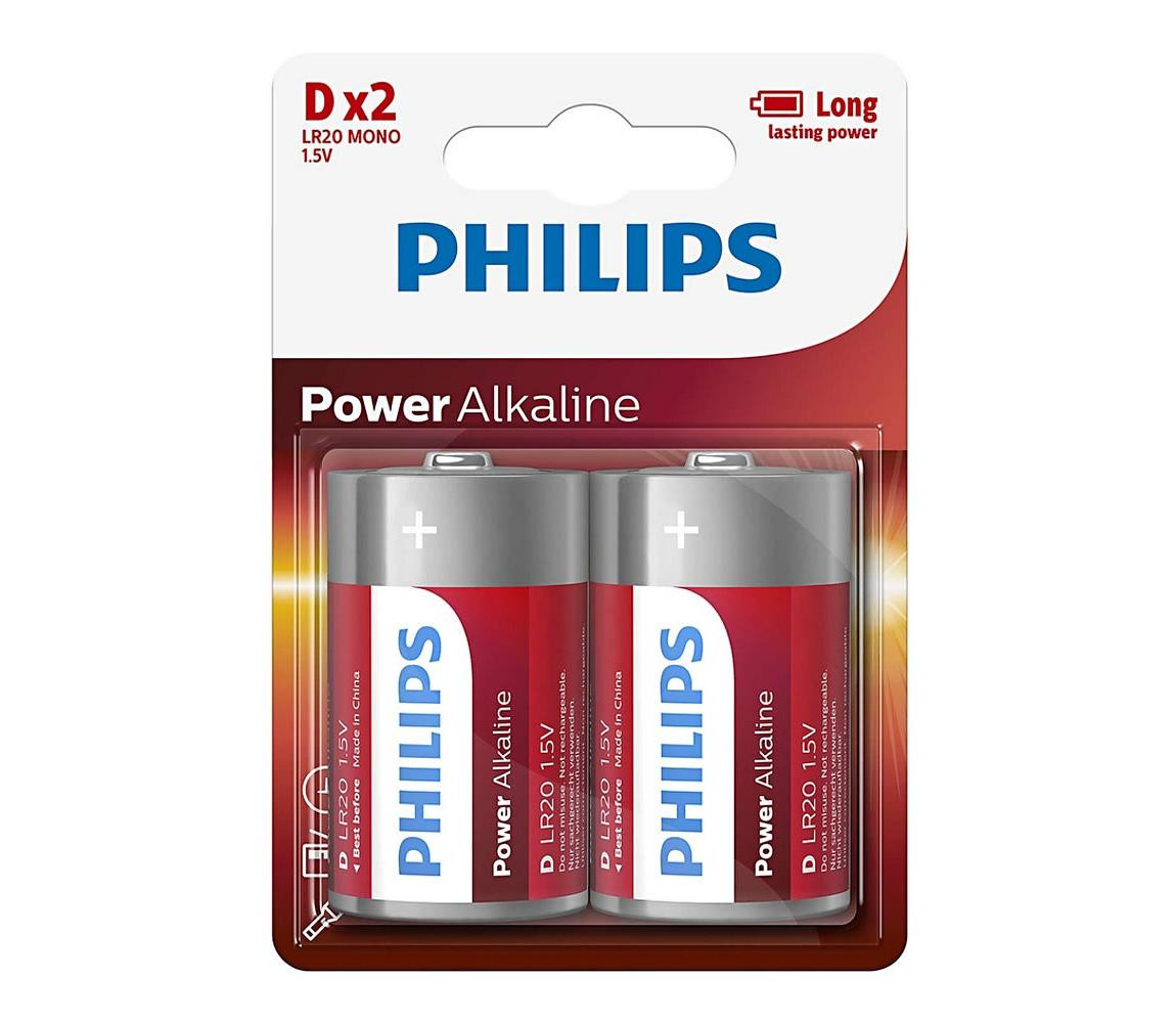 Philips Philips LR20P2B/10 - 2 ks Alkalická baterie D POWER ALKALINE 1,5V 14500mAh