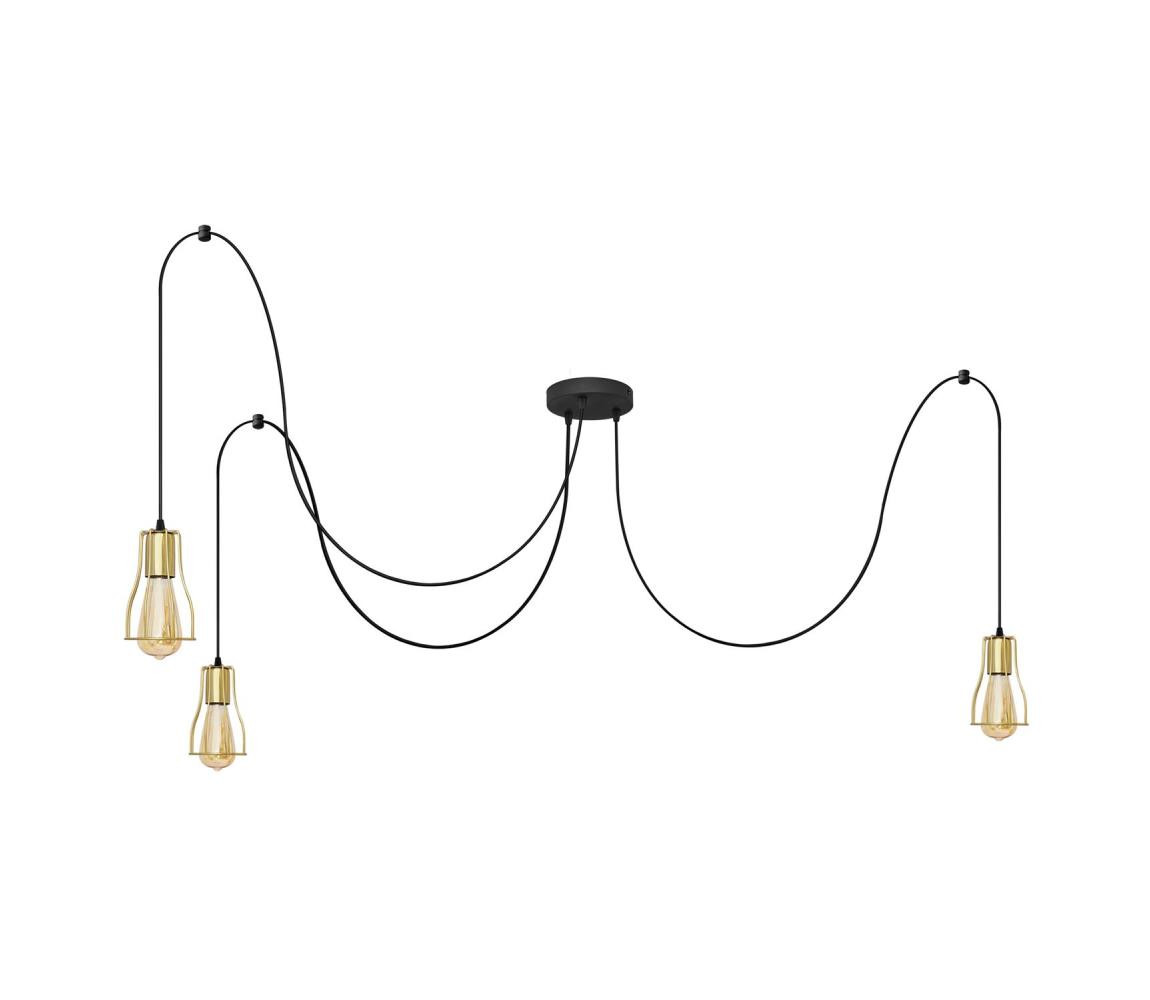 Lustr na lanku TUBE 3xE27/10W/230V pavouk černá/zlatá