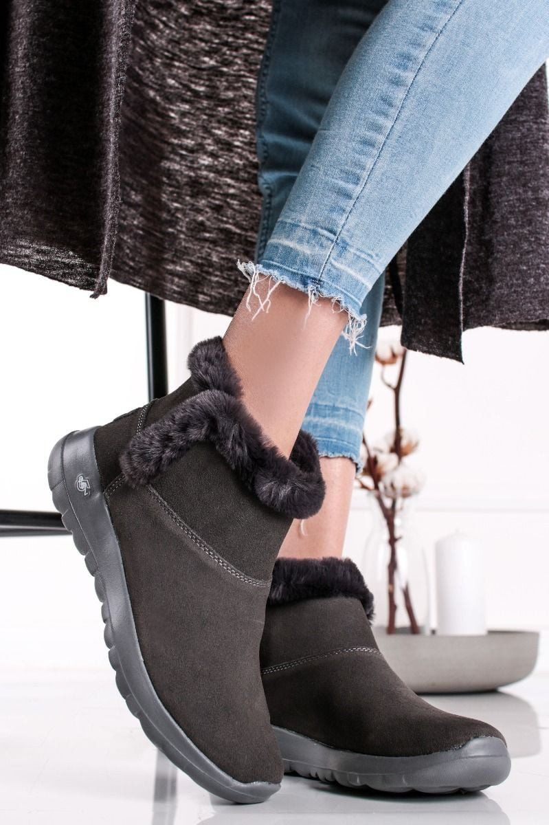 Tmavě šedé kožené kotníkové sněhule On the GO Joy - Bundle Up