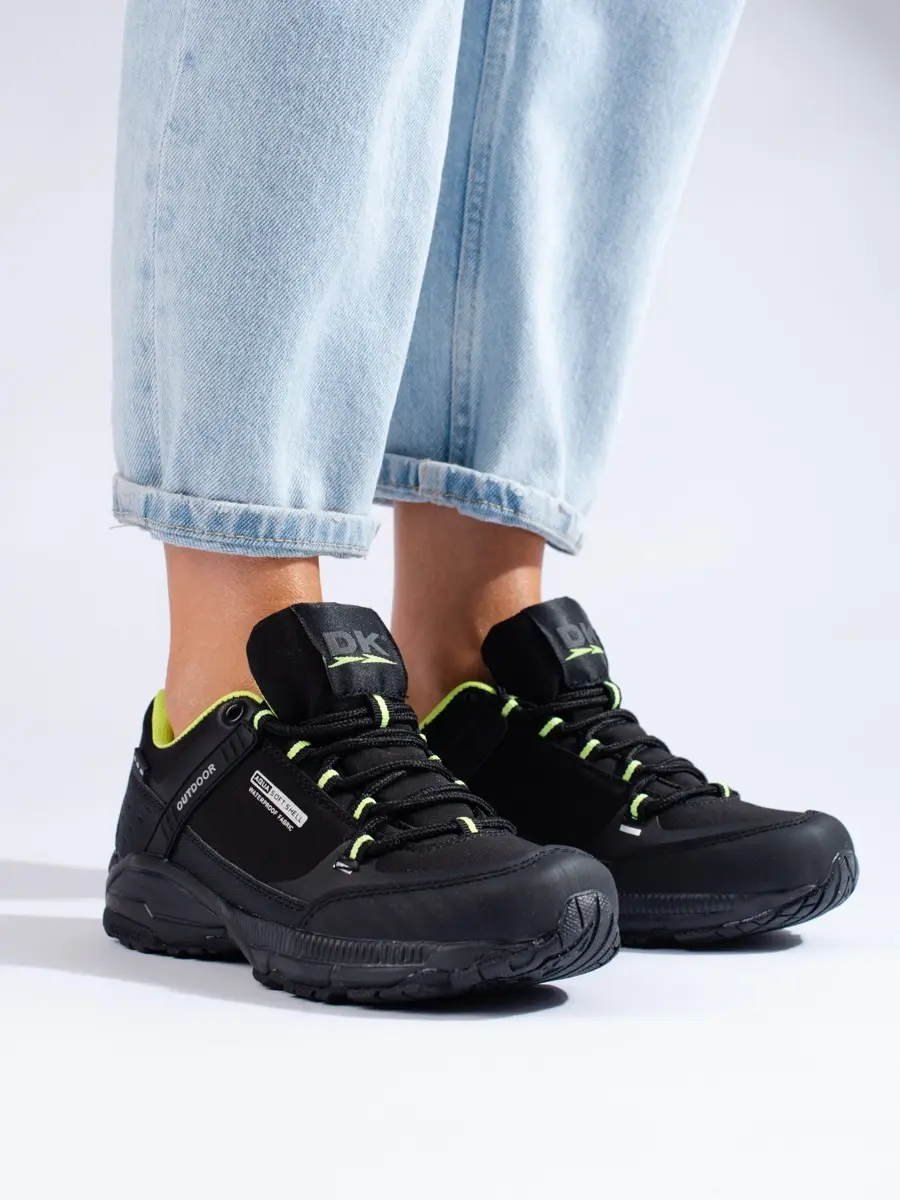 Módní dámské trekingové boty černé tmavě modré bez podpatku