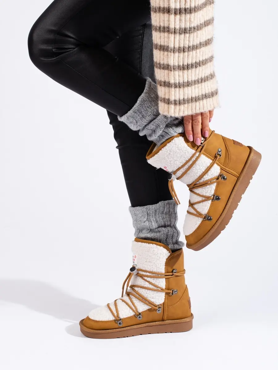 Designové sněhule dámské béžové bez podpatku