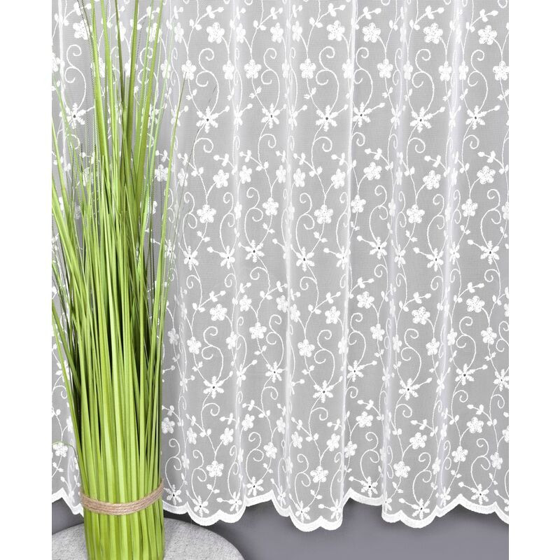 Záclona řecký tyl,  Květy metráž, smetanová 120 cm