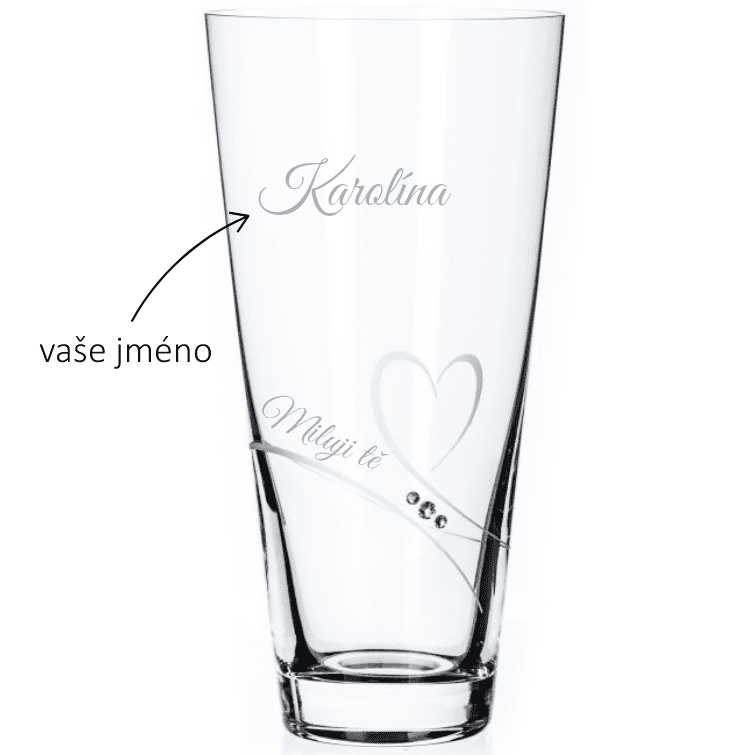 Dekorant Kónická váza zdobená Swarovski kamínky Romance MILUJI TĚ