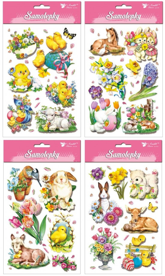 Anděl Velikonoční samolepky - vrstvené s glitry - 22 x 13 cm - 6952