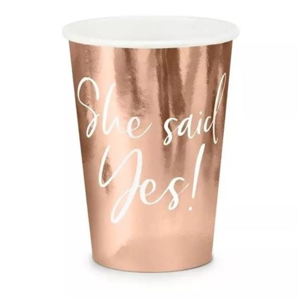 Kelímky She said yes - růžovo zlaté - rosegold - Rozlučka se svobodou - 220 ml - 6ks - PartyDeco