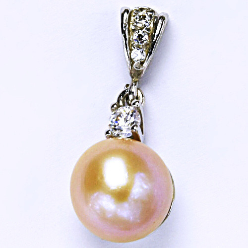 Stříbrný přívěšek, přírodní perla, lososvá, šperky s perlou, přívěsek ze stříbra, P 1286