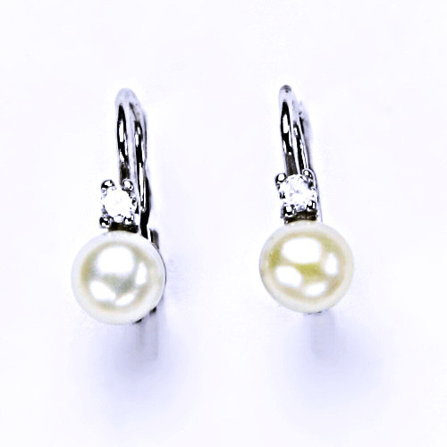 Stříbrné náušnice na patent s přírodní bílá perla, šperky, NK 1243 pp 5,5 mm