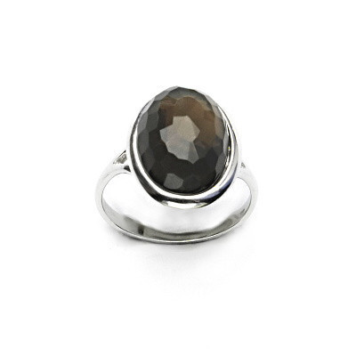 Stříbrný prsten, přírodní záhněda šachovnice, 16 x 12 mm, T 1455