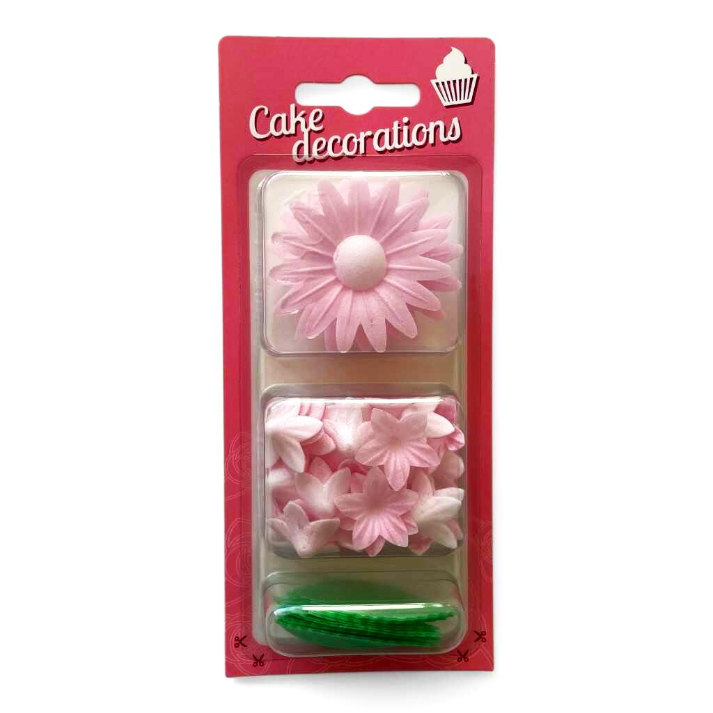 Jedlý papír Květinová sada s lístečky růžová