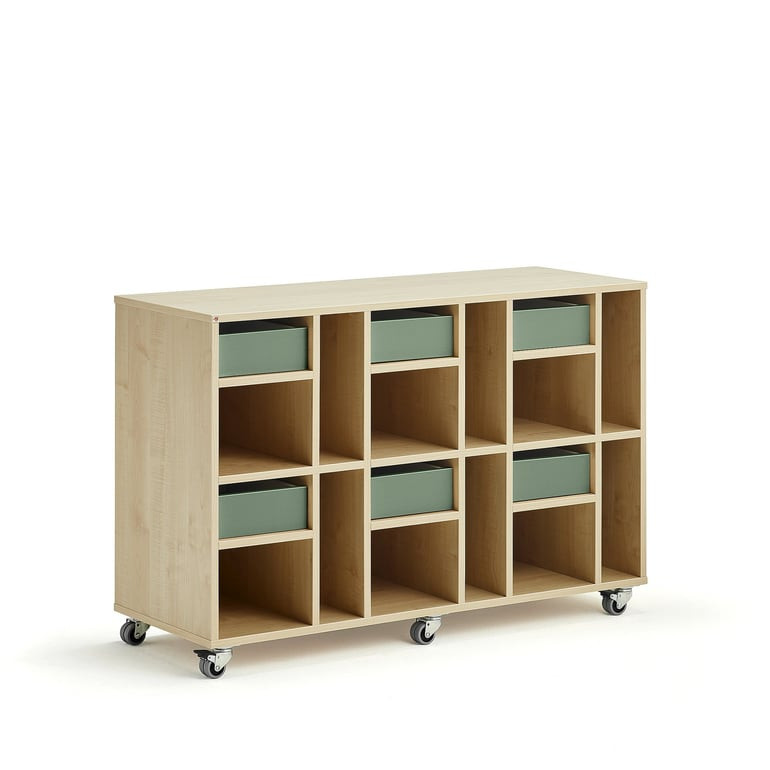 Skříňka CASPER, 6 zásuvek, 12 přihrádek, bříza, tmavě zelená