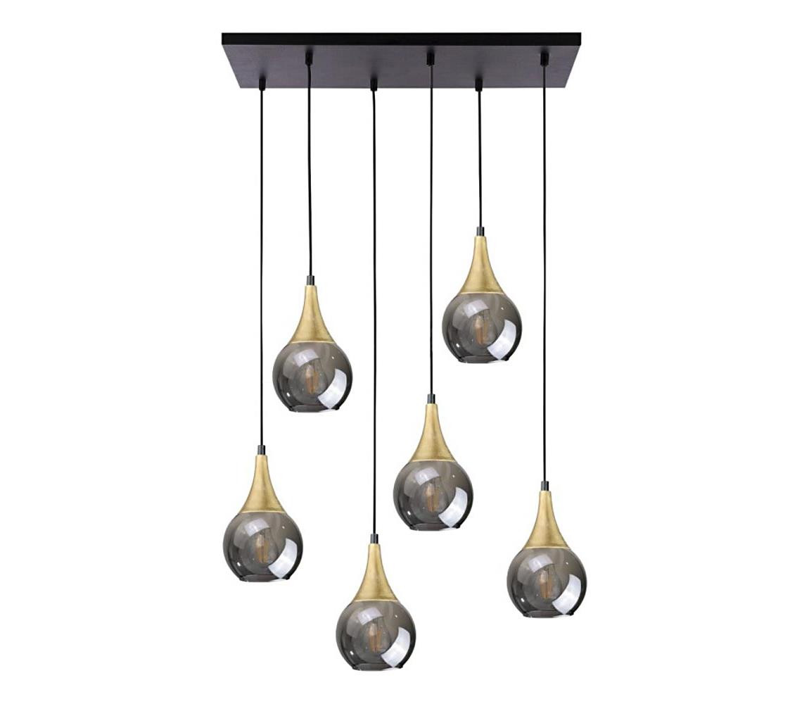 Keter Lighting Lustr na lanku LACRIMA SMOKY 6xE27/60W/230V černá/zlatá/kouřová černá