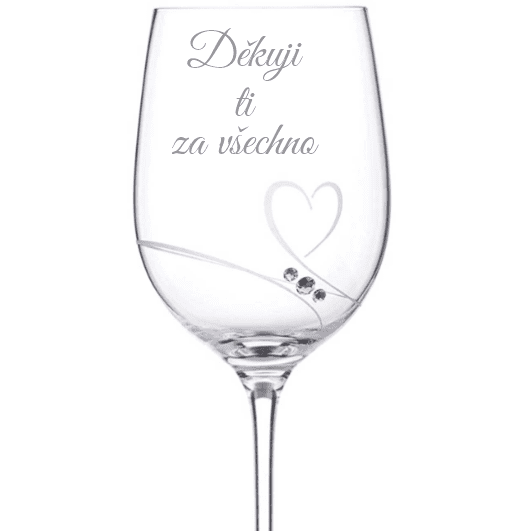 Dekorant Sklenice na víno se Swarovski krystaly Romance 1KS DĚKUJI TI ZA VŠECHNO