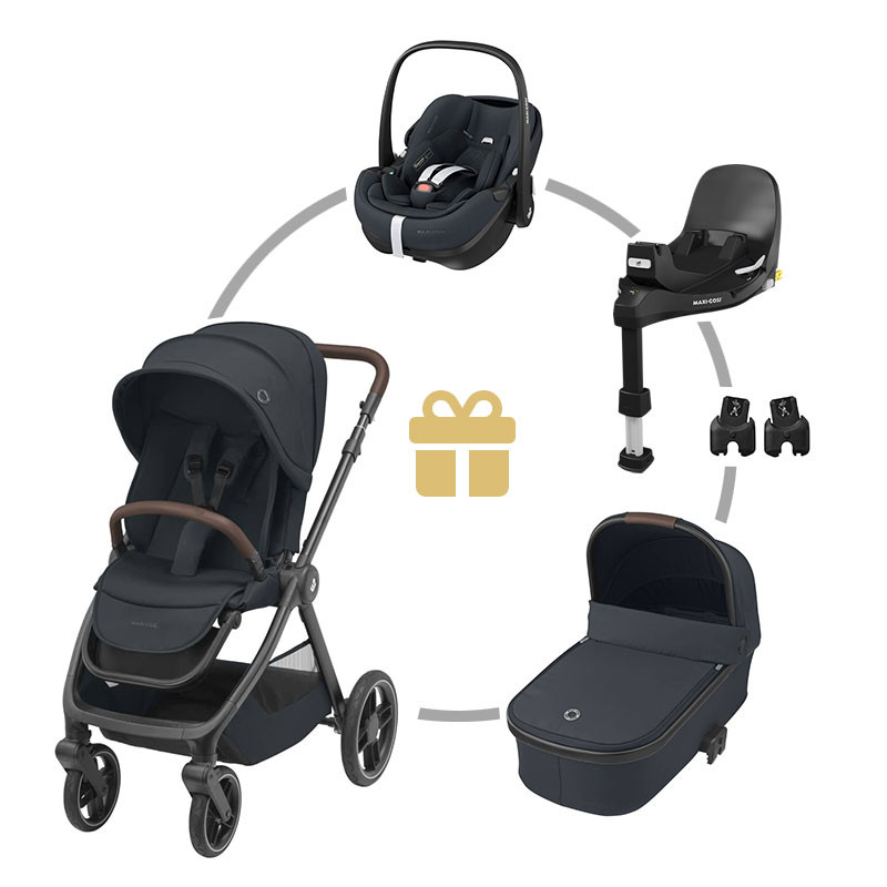Maxi-Cosi Oxford kočárek + korba + autosedačka Pebble 360 Pro 2 + základna + adaptéry Essential Graphite