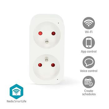 Nedis WIFIP141EWT SmartLife, 16A, 3680 W, Wi-Fi chytrá dvoj-zásuvka