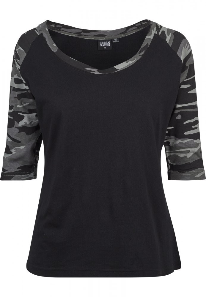 Ladies 3/4 Contrast Raglan Tee - black/darkcamo 4XL