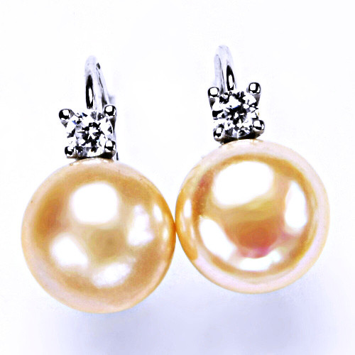 Stříbrné náušnice na patent přírodní lososovou perlou 12 mm, šperky NK 1286