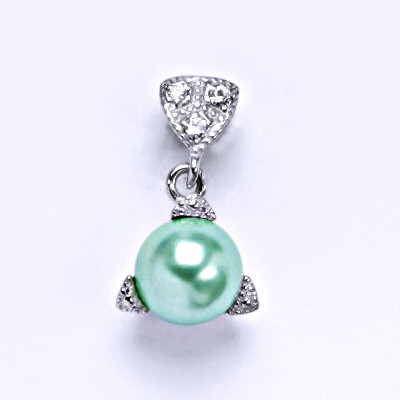 Stříbrný přívěšek s umělou zelenou perlou 8 mm,přívěšek ze stříbra P 1220/21