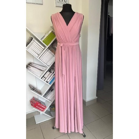 Pudrové společenské maxi šaty ELISA, Velikost M, Barva Pudrová BF 0030075