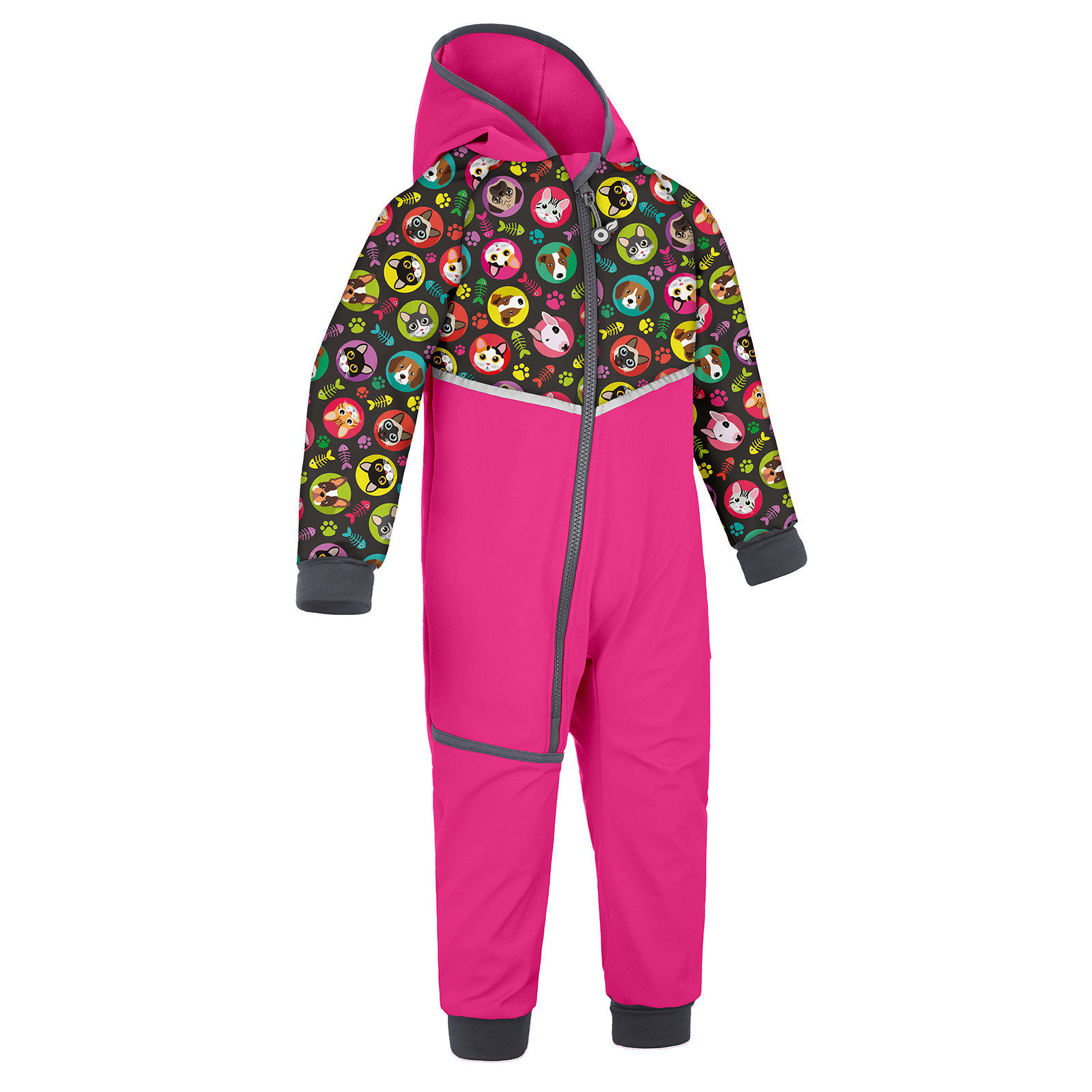 Unuo Unuo, Batolecí softshellová kombinéza s fleecem Mini, Fuchsiová, Kočka pes holka Velikost: 74/80 8596227103522