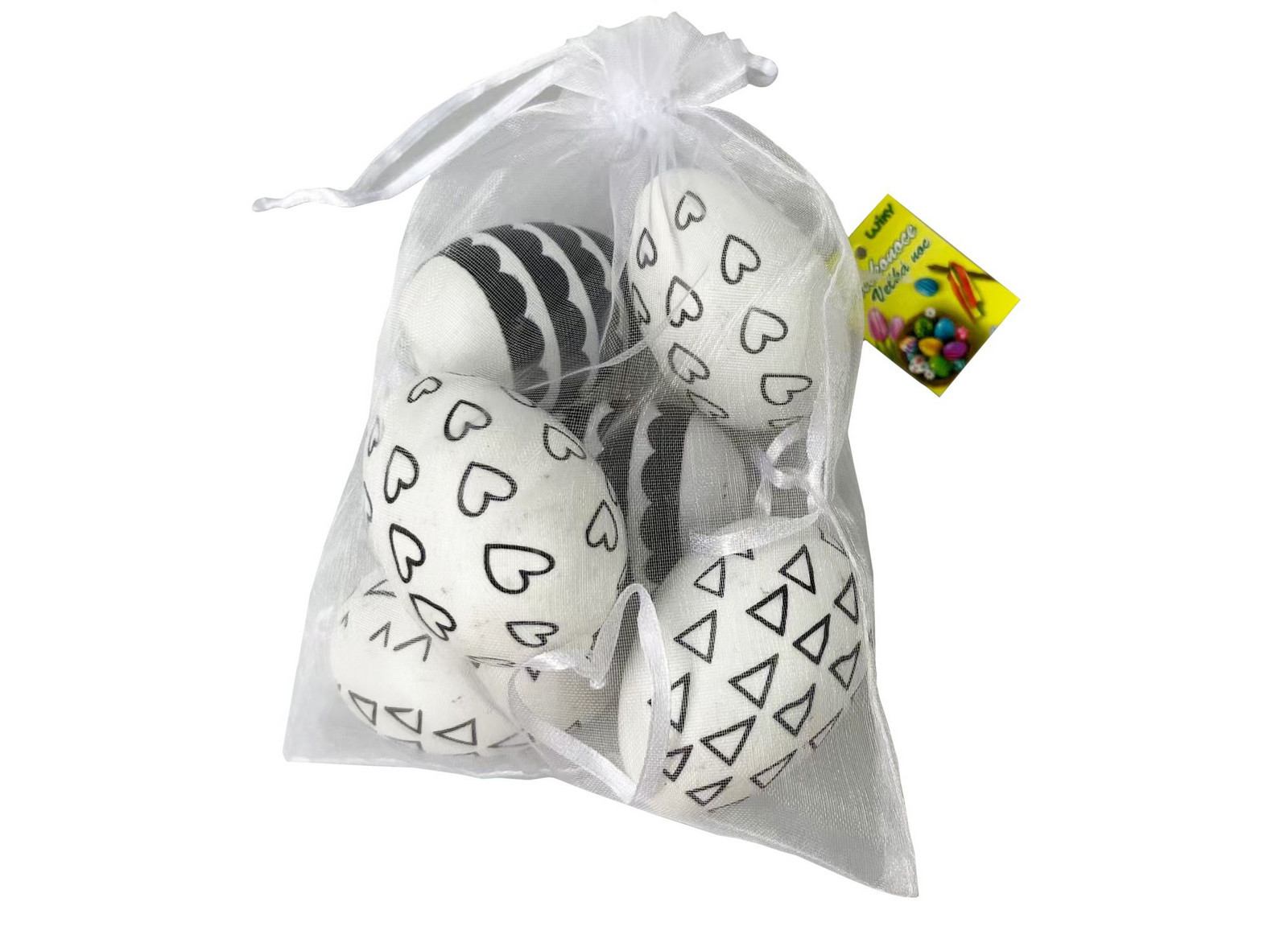 Vajíčko dekorační plastové černobílé 4x6 cm, 6 ks