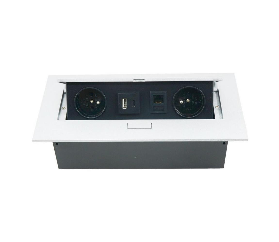 Výklopná zásuvková lišta 2x 230V + USB-A 3,1A + USB-C 15,5W + RJ45 230V