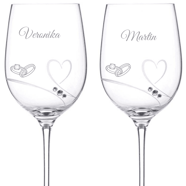 Dekorant svatby Svatební sklenice na víno Romance s kamínky Swarovski PRSTÝNKY