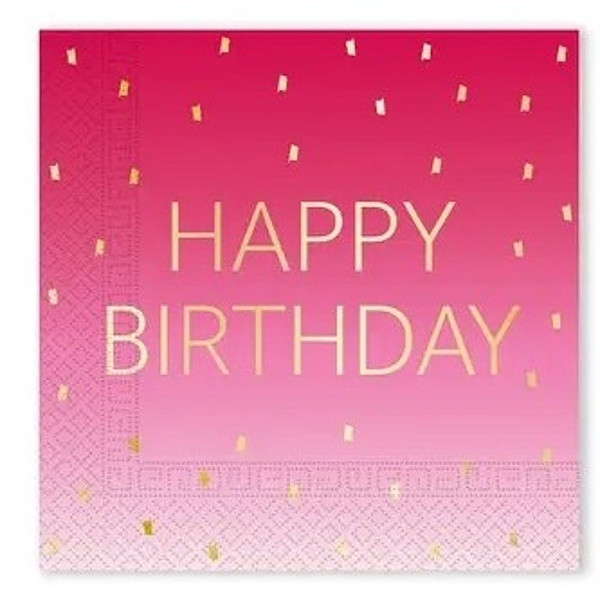 Ubrousky papírové Happy Birthday Pink 20ks 33x33cm