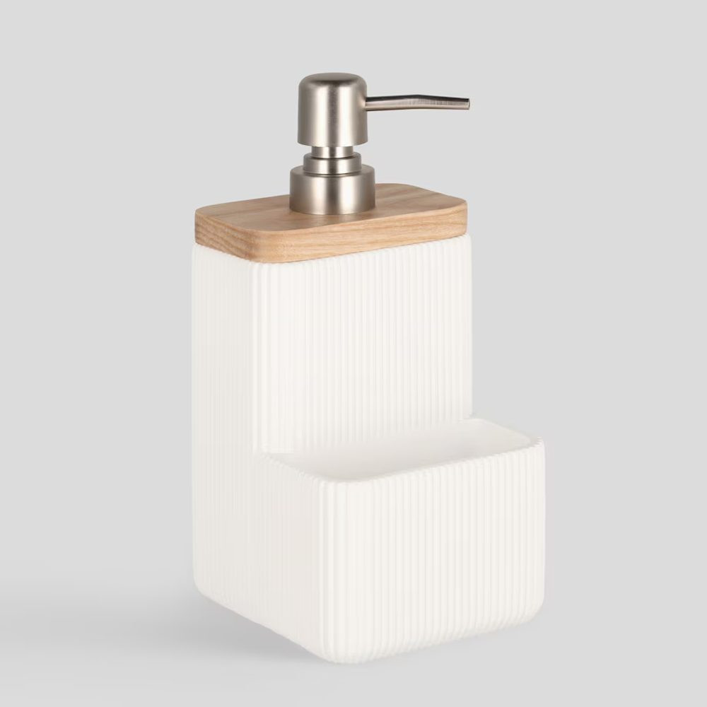 HOME & YOU Dávkovač na saponát se zásobníkem na houbičky - bílá