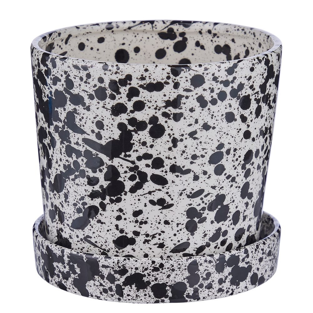 SPLASH Květináč s miskou - bílá/černá