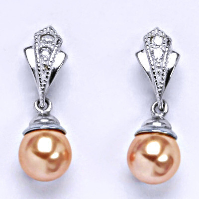 Stříbrné náušnice s lososovou umělou perlou 8 mm, NŠ 1193M/10