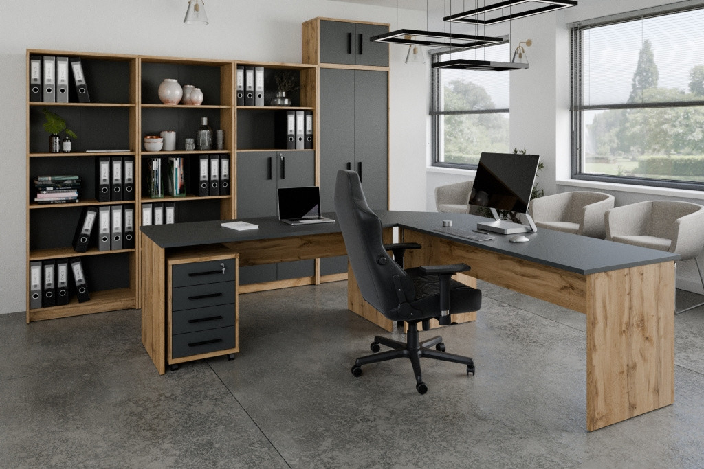 Kancelářská sestava NEJBY GIANNI 2, dub wotan/antracit