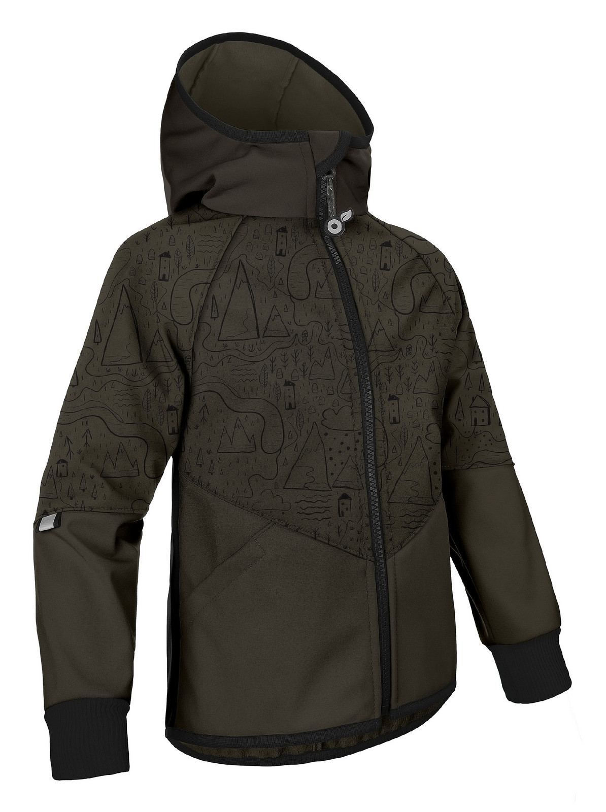 Unuo Unuo, Dětská softshellová bunda s fleecem Motion, Tm. Khaki, Město Velikost: 110/116 8596227122943