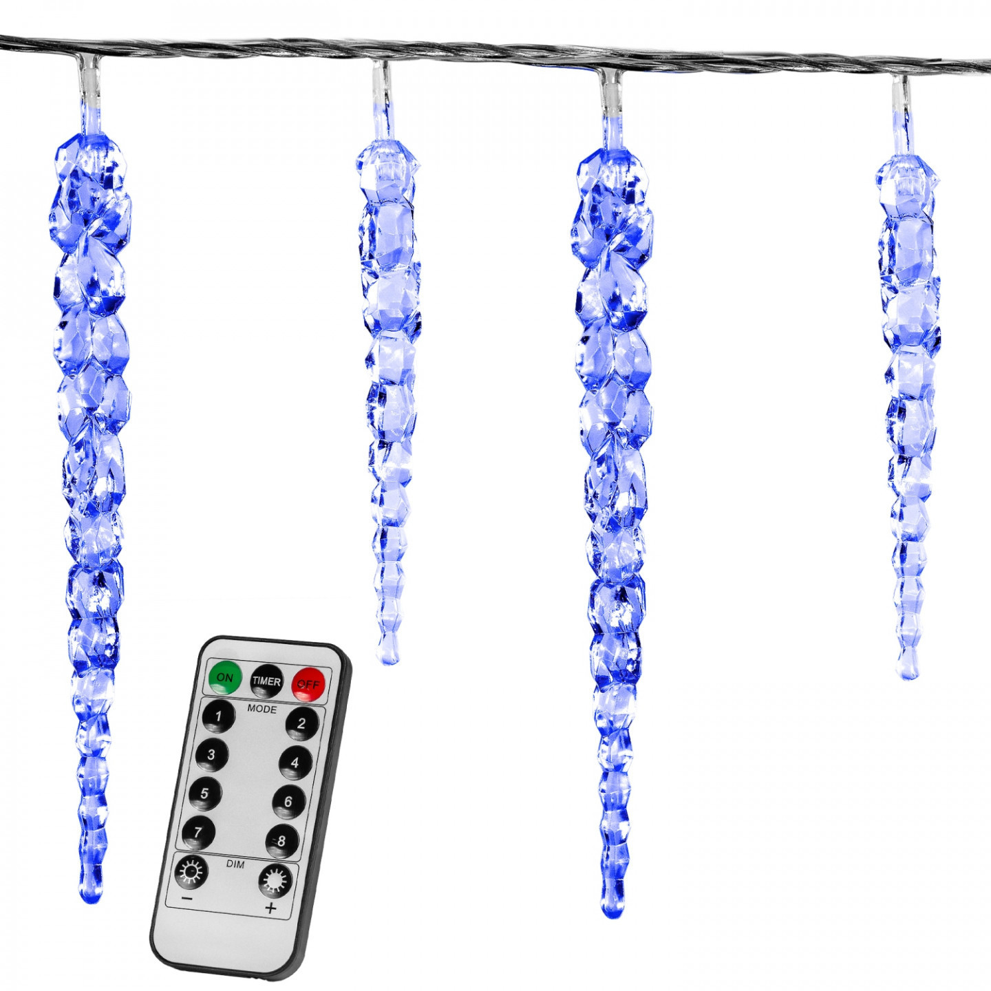 Goleto Vánoční LED řetěz rampouchy 5,5 m s dálkovým ovládáním | modrá 40 LED