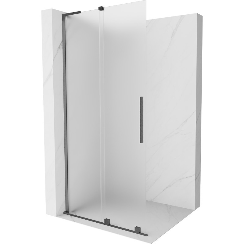 MEXEN/S Velar L Sprchová zástěna posuvná Walk-in 90 x 200 cm, dekor 8 mm, grafit kartáčovaná 871-090-003-33-66