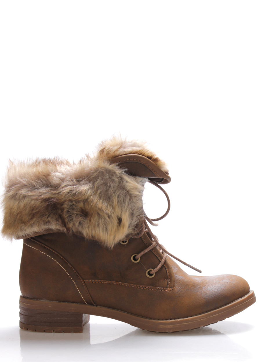 Hnědé ohrnovací boty s kožešinou Monshoe Velikost: 39