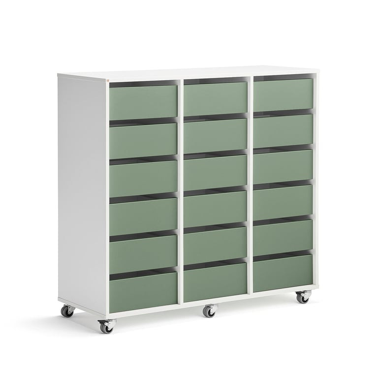 Skříňka CASPER, 18 zásuvek, bílá, tmavě zelená