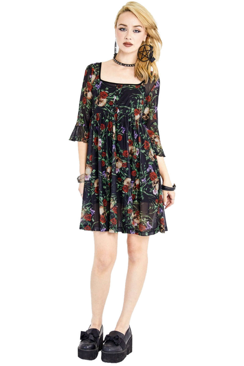 šaty dámské JAWBREAKER - Skull In Roses - Multi XS