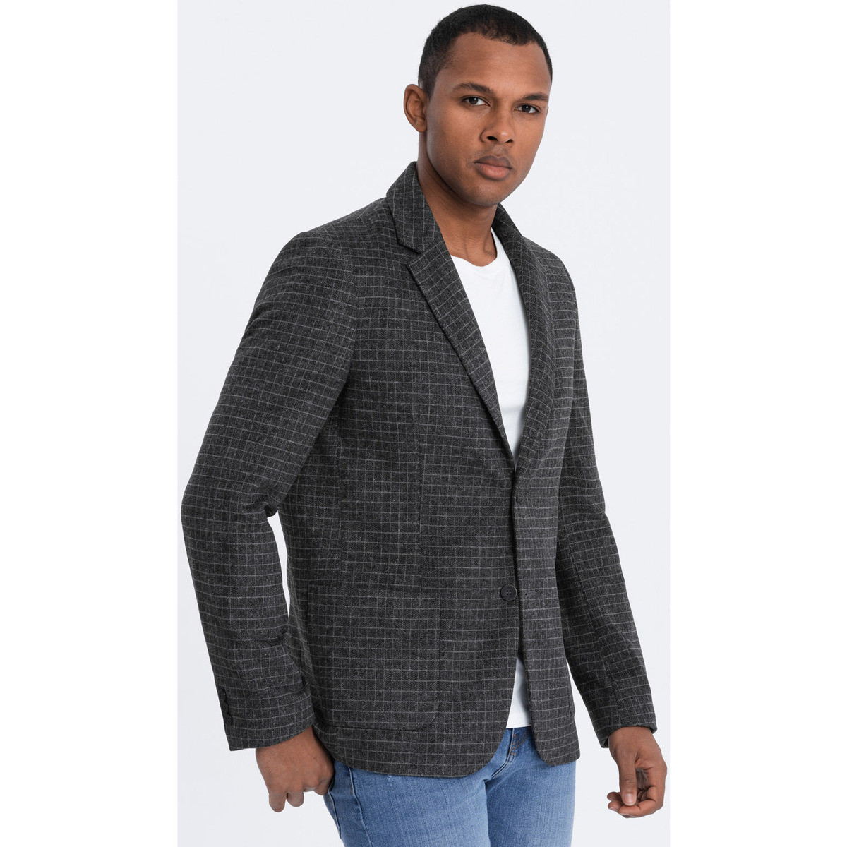 Ombre  Pánské kostkované sako Ilrune grafitová