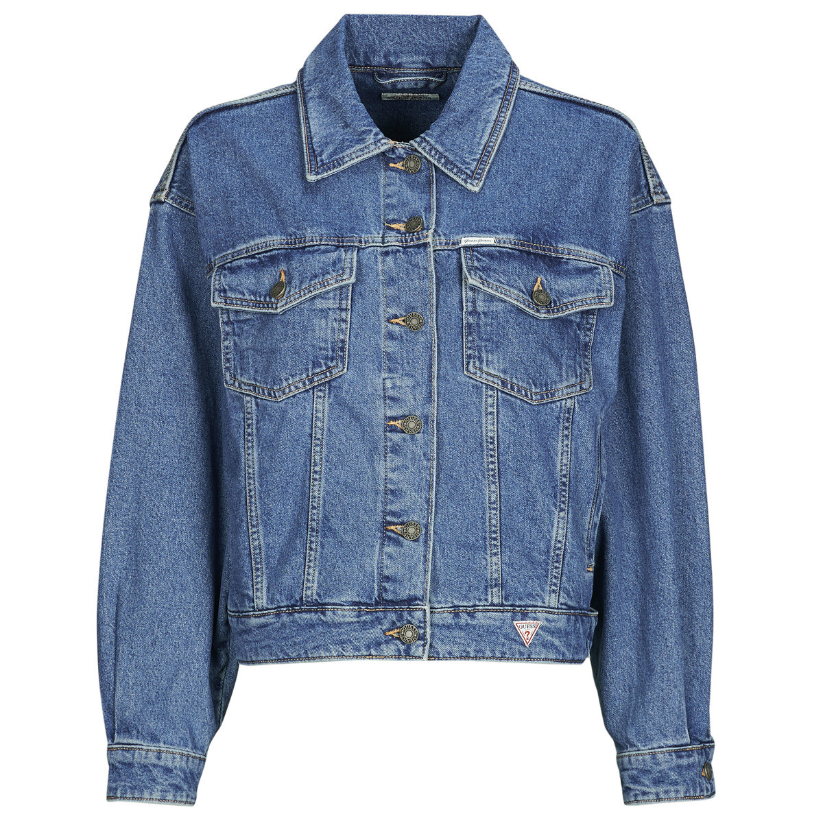 Guess  OVERSIZE TRUCKER JACKET  Modrá