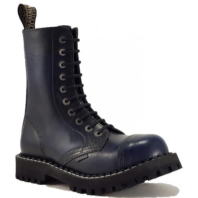 Boty Steel 10-dírkové - modré stírané, 40