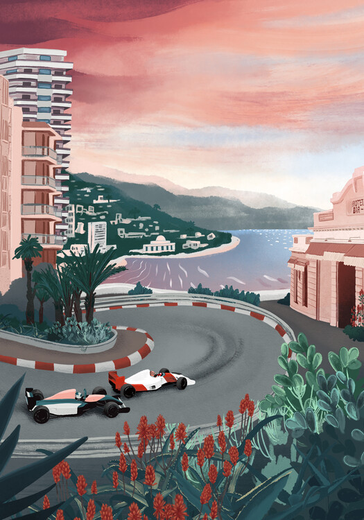 Goed Blauw Ilustrace Monaco Circuit, Goed Blauw, 26.7 × 40 cm