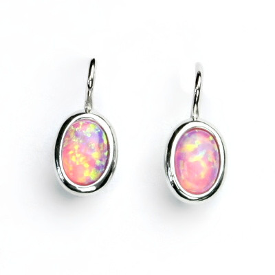 Stříbrné náušnice, růžový syntetický opál, náušnice s opálem, NK 1354