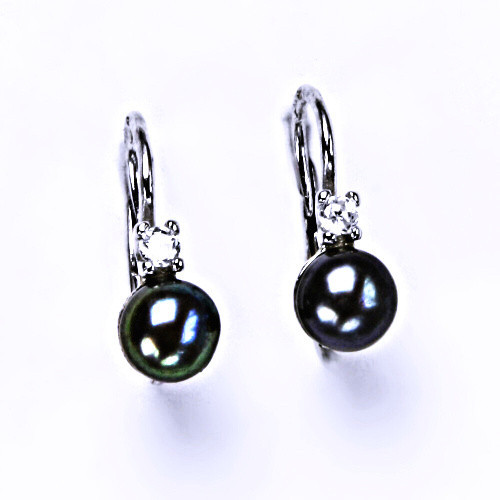 Stříbrné náušnice na patent, šperky(přírodní říční perla černá 5,5 mm)NK 1243